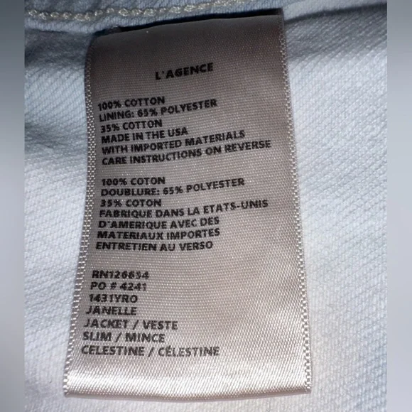 New L'AGENCE Janelle denim jacket in Light Blue acid wash Size Petite Small - Picture 5 of 10